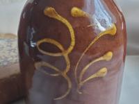 Redware Soap/Lotion Dispenser Bottle with Feather Motif