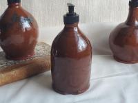 Redware Soap/Lotion Dispenser Bottle with Feather Motif