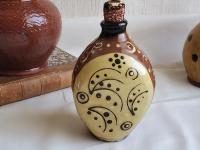 Redware Bottle with Stamped Decoration and Lead-Free Glaze