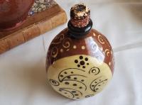 Redware Bottle with Stamped Decoration and Lead-Free Glaze