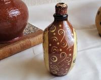 Redware Bottle with Stamped Decoration and Lead-Free Glaze