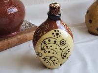 Redware Bottle with Stamped Decoration and Lead-Free Glaze