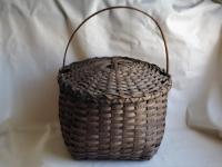 Large Primitive Splint Basket with Attached Lifting Lid