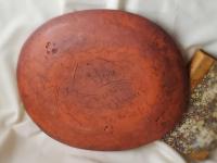Redware Oval Platter with Feathered Slipware Pattern