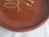 Redware 9 in. Plate with "Feather" Motif