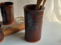 Large Redware Utensil Jar with Spangles