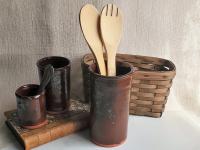 Large Redware Utensil Jar with Spangles
