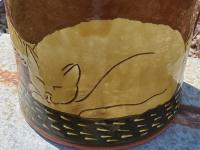 Redware Jug with Sleeping Cat Sgraffito Motif