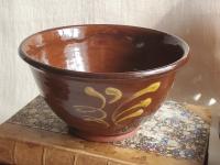 Redware 6 inch Bowl with "Feather" Motif