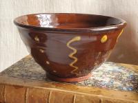 Redware 6 inch Bowl with "Squiggles and Dots" Pattern