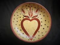 Redware 9 in Plate with Heart and Tulips Sgraffito Motif