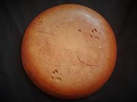 Redware 9 in Plate with Heart and Tulips Sgraffito Motif