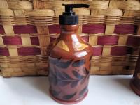 Redware Soap/Lotion Dispenser Bottle with Leaf Motif