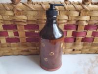 Redware Soap/Lotion Dispenser Bottle with Slip Dots and Black Glaze