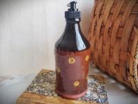 Redware Soap/Lotion Dispenser Bottle with Slip Dots and Black Glaze