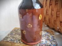 Redware Soap/Lotion Dispenser Bottle with Slip Dots and Black Glaze