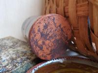 Redware Soap/Lotion Dispenser Bottle with Slip Dots and Black Glaze