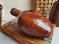 Redware Flask with Black Splotches