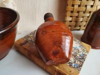 Redware Flask with Black Splotches