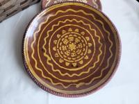 Unique Drape-Molded Redware 9 in. Plate with Golden Slip Design, Food Safe and Lead Free