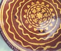 Unique Drape-Molded Redware 9 in. Plate with Golden Slip Design, Food Safe and Lead Free