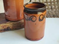 Handmade Redware Jar with Black Pattern, 5.50 in. Tall