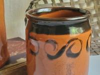 Handmade Redware Jar with Black Pattern, 5.50 in. Tall