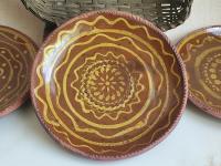 Unique Drape-Molded Redware 9 in. Plate with Golden Slip Design, Food Safe and Lead Free