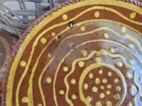 Unique Drape-Molded Redware 9 in. Plate with Golden Slip Design, Food Safe and Lead Free