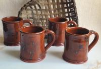 Handmade Redware Mugs (4) with Spangles by Pied Potter Hamelin