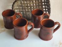 Handmade Redware Mugs (4) with Spangles by Pied Potter Hamelin