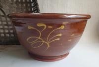 Redware Nesting Bowls in Feather Motif Set - Hand-Glazed and Antiqued Finish