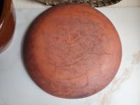 Redware Plate 11 in., Aged Look, Speckled and Slipped Details by Pied Potter Hamelin