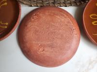 Unique Redware 9 in. Plate with Golden Slip Design, Food Safe and Lead Free