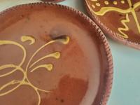 Redware 7 in. Plate with Golden Slip "Feather" Motif, Food Safe, Antiqued