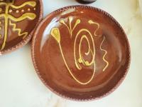 Redware 7 in. Plate with Golden Slip Motif, Food Safe, Antiqued
