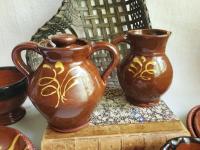 Sugar and Creamer Set with Slip Trailing Pattern, Antiqued, by Pied Potter Hamelin (B)