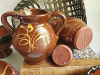 Sugar and Creamer Set with Slip Trailing Pattern, Antiqued, by Pied Potter Hamelin (B)