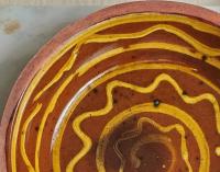 Wheel-Thrown Redware Pie Plate, Food Safe Glaze, Antiqued, by Pied Potter Hamelin