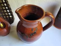 Redware Pitcher by Pied Potter Hamelin, Lead-Free Glaze Spangles, Signed Antiqued
