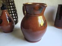 Redware Pitcher by Pied Potter Hamelin, Lead-Free Glaze Spangles, Signed Antiqued
