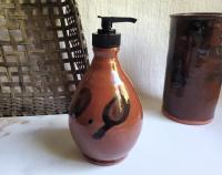 Redware Soap or Lotion Pump Dispenser, Handmade by Rick of Pied Potter Hamelin, Featuring Dapples