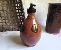 Redware Soap or Lotion Pump Dispenser, Handmade by Rick of Pied Potter Hamelin, Featuring Dapples