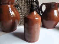 Antiqued Redware Bottle and Stopper, Wheel-Thrown with Incised Pattern