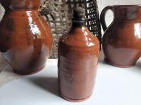 Antiqued Redware Bottle and Stopper, Wheel-Thrown with Incised Pattern