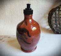 Redware Soap/Lotion Pump Dispenser, Handmade by Pied Potter Hamelin, Featuring Dapples