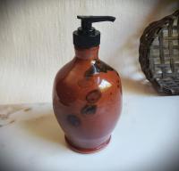 Redware Soap/Lotion Pump Dispenser, Handmade by Pied Potter Hamelin, Featuring Dapples
