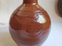 Redware Soap Dispenser, Wheel-Thrown, Antiqued, Incised Pattern