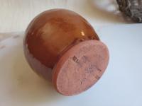 Redware Soap Dispenser, Wheel-Thrown, Antiqued, Incised Pattern