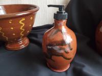 Redware Soap/Lotion Pump Dispenser, Handmade by Pied Potter Hamelin, Featuring Dapples
